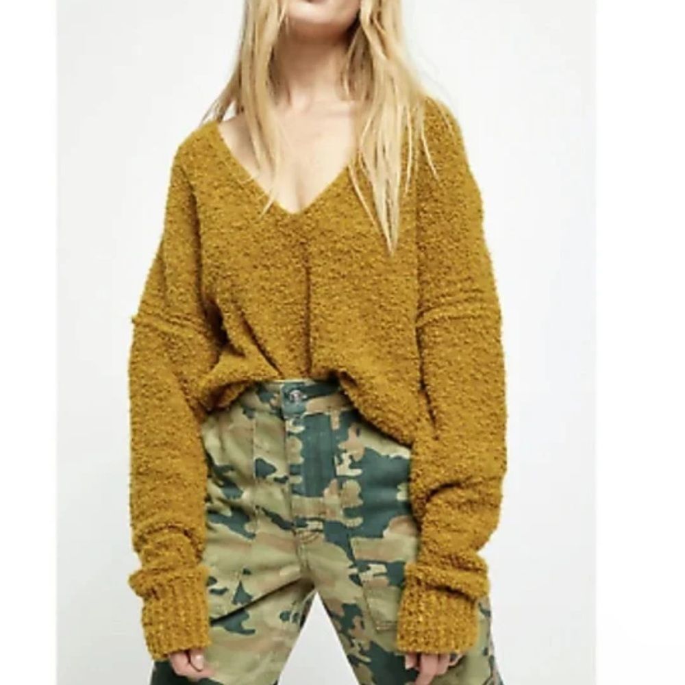 Free People Mustard V-Neck Sweater